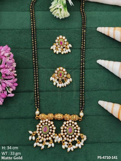 Designer Clustered Pearl Matte Gold Polish Pendant Set   