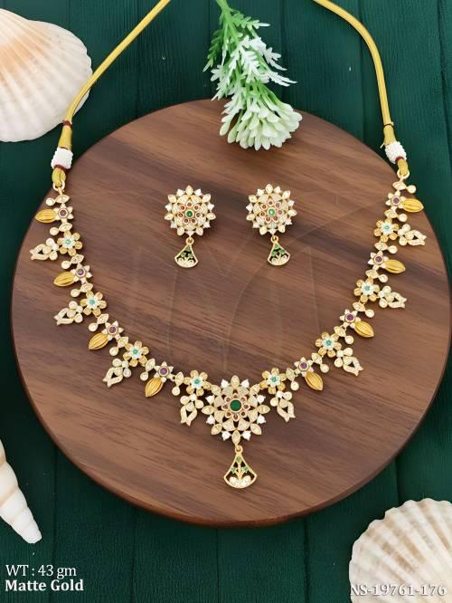 Traditional Temple Necklace Set with Matching Earrings