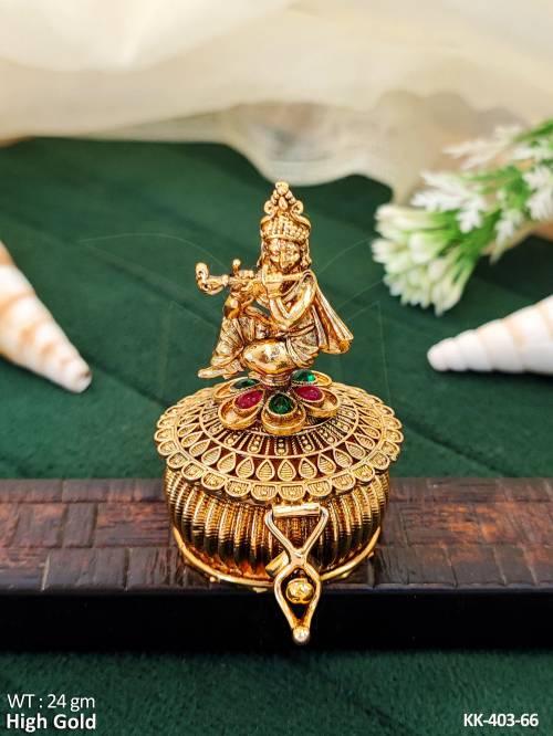 Temple Design Krishna High Gold Polish Sindoor Box   