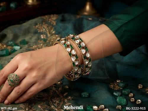Elegant Mehendi Full Stone Kundan 2 Bangles Set