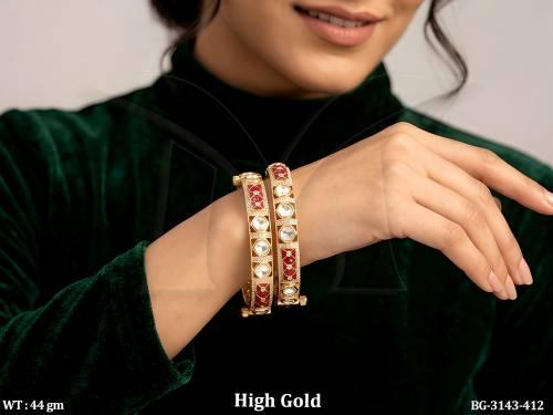 High Gold Kundan Red Stone Designer Bangles Set