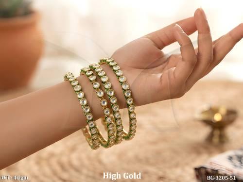 Elegant High Gold Kundan Wedding Wear 4 Bangle Set