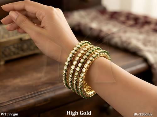 Designer Full Stone High Gold Finish Kundan 4 Bangles Set 