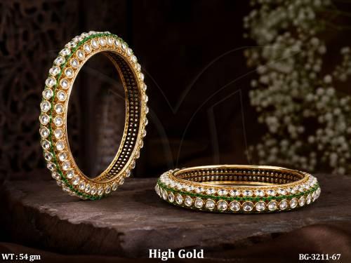 Traditional High Gold Kundan Stone Bangle Set