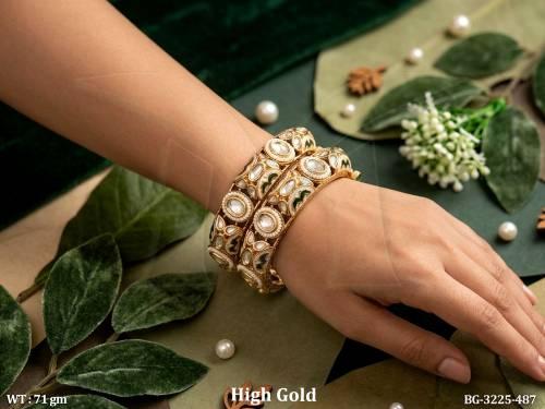 Fancy Kundan Bangles with Pearl and AD Stones