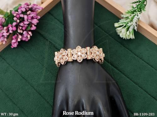 Kundan Designer Rose Rodium Party Wear Bracelets  