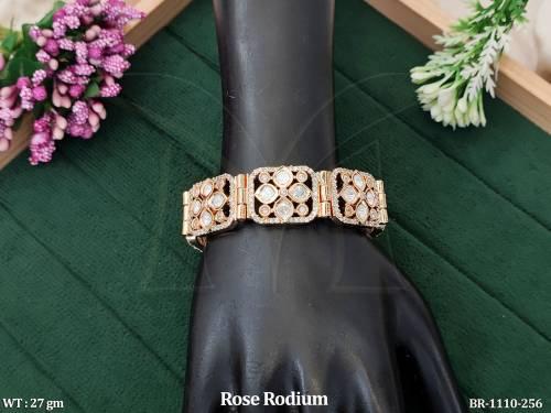 Kundan Designer Rose Rodium Polish Fancy Style Bracelets   