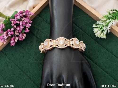 Kundan Design Rose Rodium Full Stone Party Wear Bracelets   
