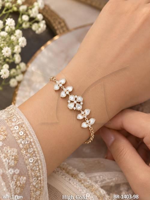 Elegant High Gold Floral Kundan Bracelet