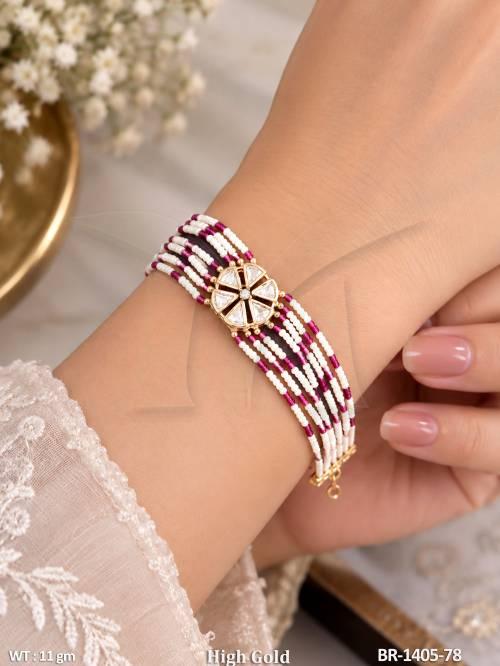 Premium High Gold Flower Motif Pearl Bracelet