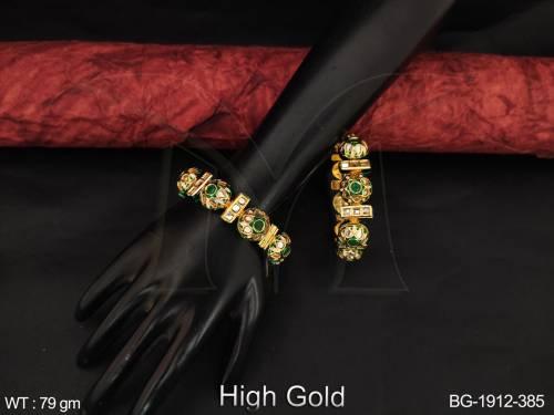 Beautiful Designer Party wear Kundan High Gold Polish Bangles 