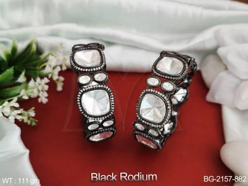 Black Rodium Polish Fancy Desing Kundan Stones Designer Kundan Jewellery Bangle Set — BG-2157-882