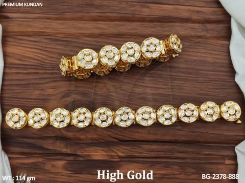 Kundan Stones High Gold Polish Party wear Fancy Style Openable Kundan Bangle