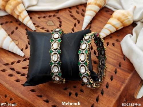 Kundan Designer High Gold Polish Full Stone 2 Bangles Set   
