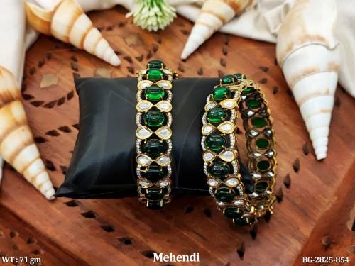 Beautiful Kundan Full Stone Mehendi Polish Fancy Style 2 Bangles Set  