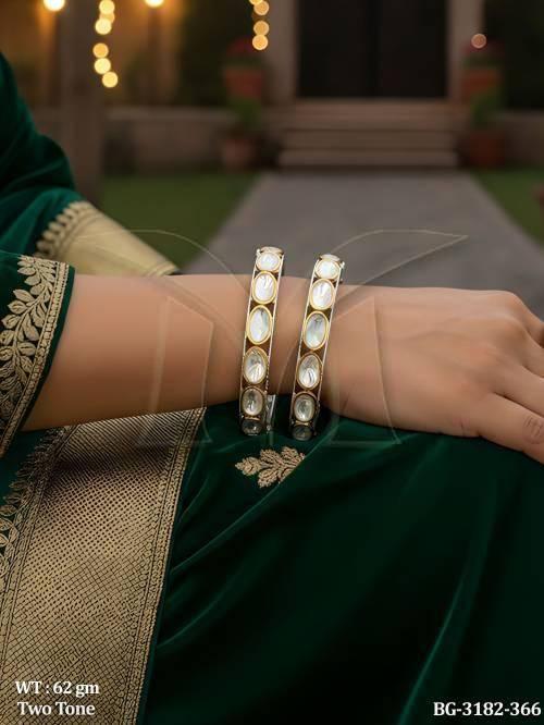Elegant Two Tone Kundan Bangles with Pear Cut Stones