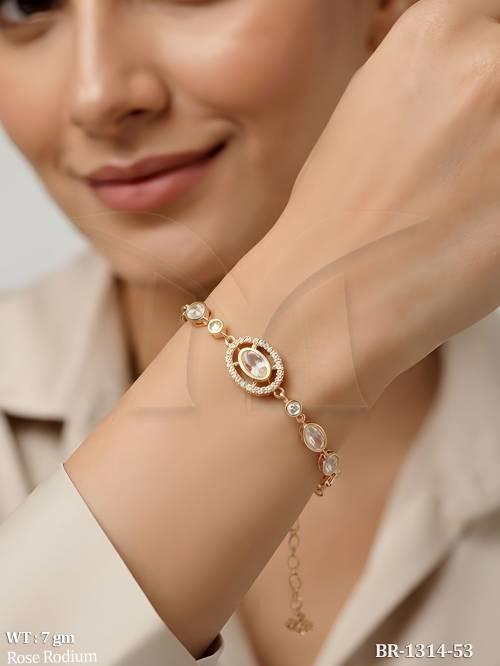 Elegant Rose Rhodium White Stone CZ Bracelet