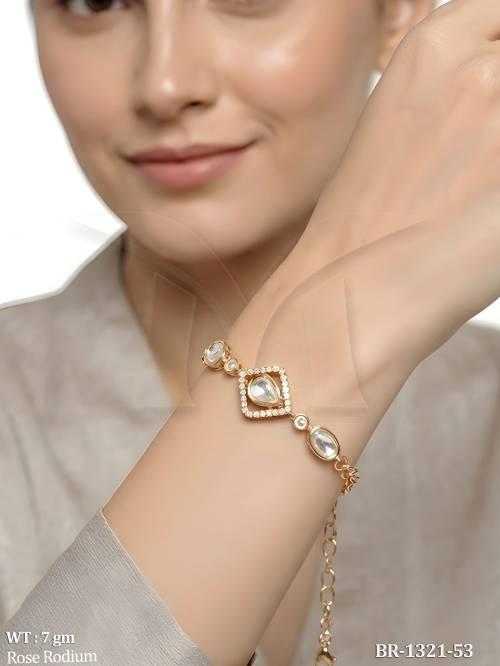 Elegant Rose Rodium Finish Diamond Cut Stone Bracelet