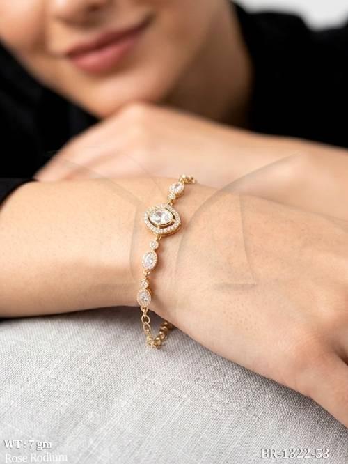 Premium Rose Rodium White Stone Link Bracelet
