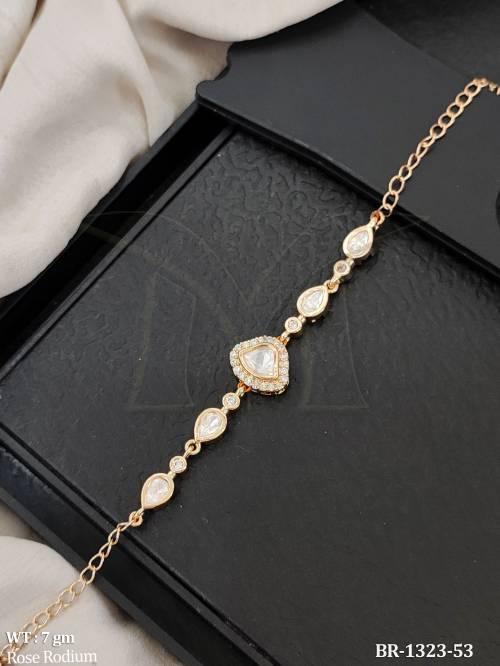 Luxury Rose Rodium Trillion Shape CZ Bracelet for Women