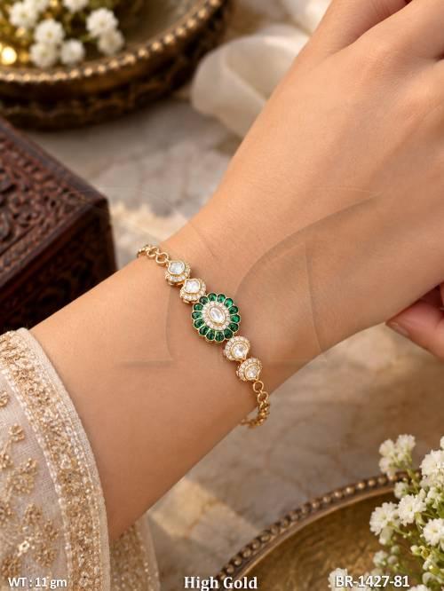 Fancy High Gold Polish Kundan Bracelet