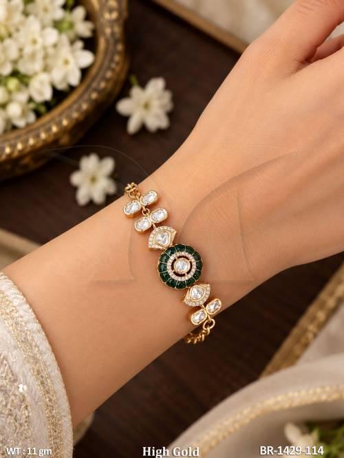 Fancy High Gold Polish Kundan Bracelet