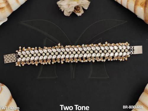 Kundan Jewellery Designer Two Tone Polish Fancy Bracelet 