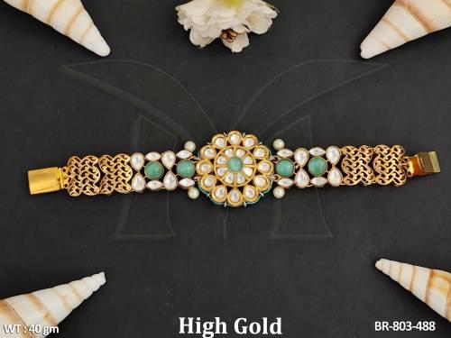 Beautiful Design High Gold Polish Designer Kundan Bracelet 