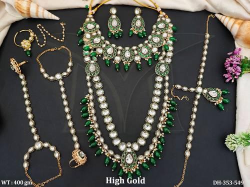 Beautiful High Gold Polish Fancy Full Stone Clustered Pearl Dulhan Set