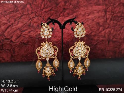 Full Kundan Designer Earring High Gold Polish Fancy Wedding Wear Kundan Dangler Earring 