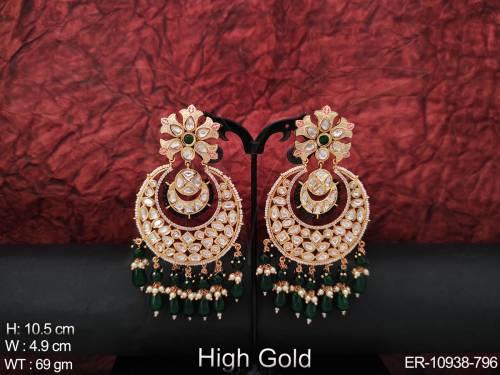 Clustered Pearl Fancy Style Party wear High Gold Polish Kundan Jewellery Earring