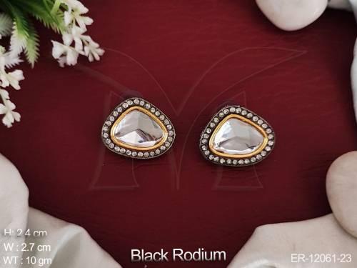 Kundan Jewelry Black Rodium Polish Designer Party Wear Fancy Kundan Tops Studs Earrings