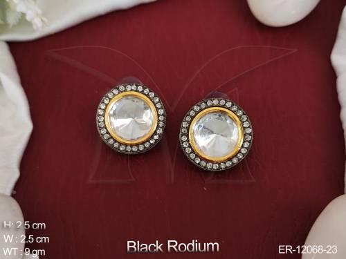 Black Rodium Polish Party Wear Fancy Designer Jewelry Beautiful Kundan Stud Earrings 