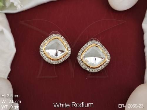White Rodium Polish Party Wear Fancy Stylish Beautiful Kundan Jewelry Stud Earrings 