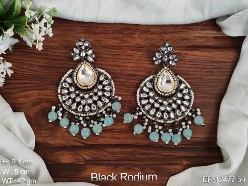 black-rodium-polish-fancy-design-party-wear-beautiful-clustered-pearl-kundan-jewellery-kundan-long-dangler-earring