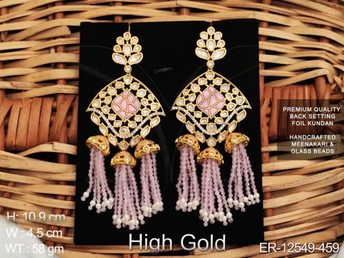 Party Wear Premium Quality Kundan Jewellery High Gold Polish Designer Wear Accessories Women Kundan Earrings Set
