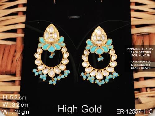 High Gold Polish Fancy Style Party wear Beautiful Kundan Earring