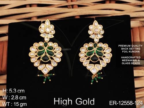 High Gold Polsih Fancy Desing Party wear Glass Beads Kundan Beautiful Party wear Earring