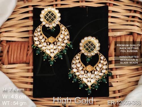 Fancy Style Party wear Beautiful High Gold Polish Glass Beads Kundan Earring
