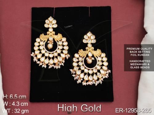 Fancy Style Party wear Beautiful Kundan Stones High Gold Polish Glass Beads Earring
