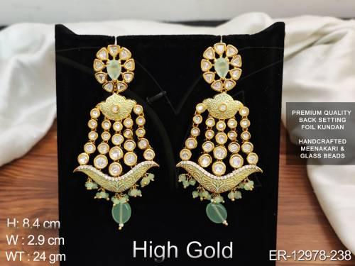 Premium Quality Meenakari Design High Gold Polish Full Stone Kundan Earrings   