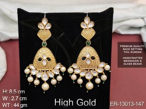 Meenakari Design Oval Shape Kundan Stones High Gold Polish Kundan Earrings