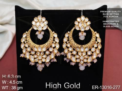 Fancy Style Kundan Stones Party wear High Gold Polish Meenakari Glass Beads Kundan Earring 