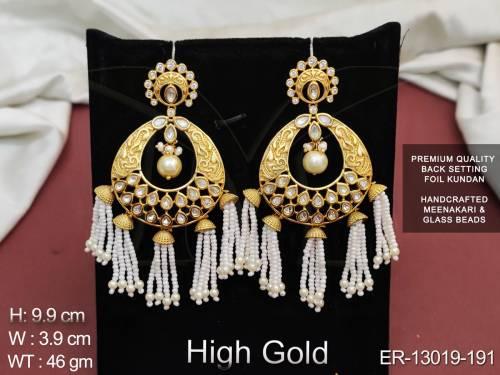 Clustered Peal Fancy Style Glass Beads Designer Meenakari Beautiful Kundan Earring