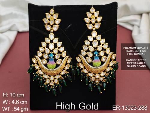 Meenakari High Gold Polish Fancy Style Party wear Glass Beads Kundan Earring 