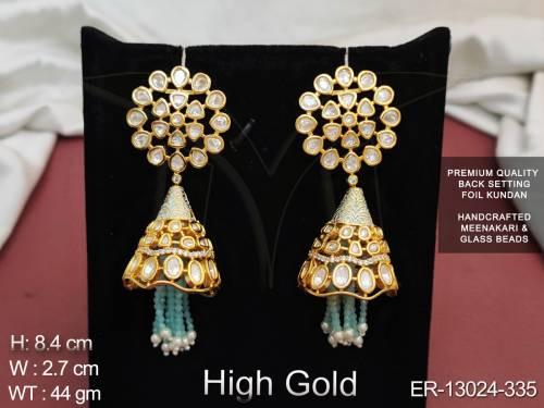 Glass Beads High Gold Polish Kundan Stones Designer Fancy Style Kundan Earring