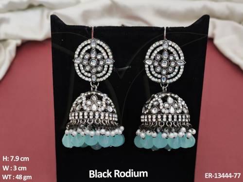 Fancy Style Kundan Stones Clustered Pearl Designer Party wear Kundan Jhumka Earring          