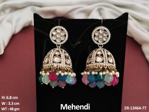 Clustered Pearl Fancy Style Party wear Beautiful Kundan Jewellery Kundan Jhumka Earring