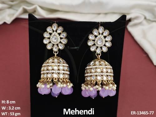 kundan-stones-party-wear-mehendi-poilsh-beautiful-kundan-jewellery-kundan-jhumka-earring