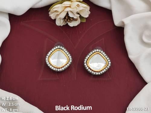 Fancy Designer Party wear Black Rodium Polish Kundan Jewellery Kundan Earring Tops Studs